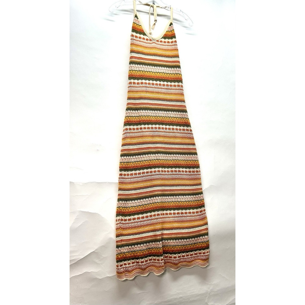 Altar'D State Women's Small Multicolor Striped Knit Lined Halter Long Dress (B7)
